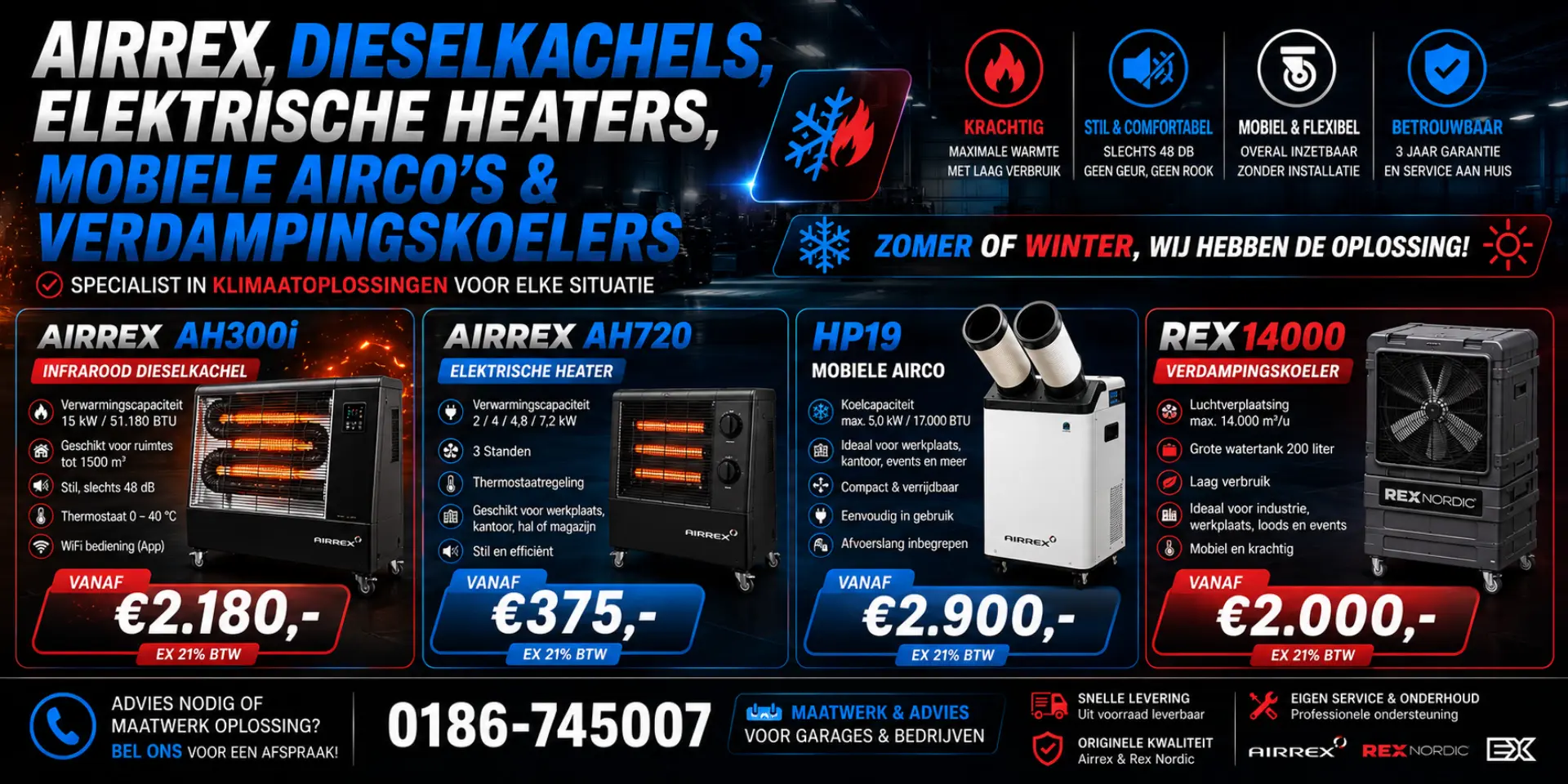 Airrex airco, koelers, heaters en kachels